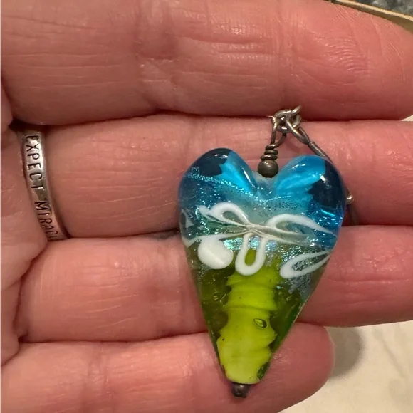 Artisan glass heart necklace sterling silver chain unique Valentine’s Day gift - Picture 3 of 8